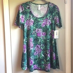 NEW LuLaRoe Green And Purple Floral Perfect Fit And Flare Tee - Sz XXS